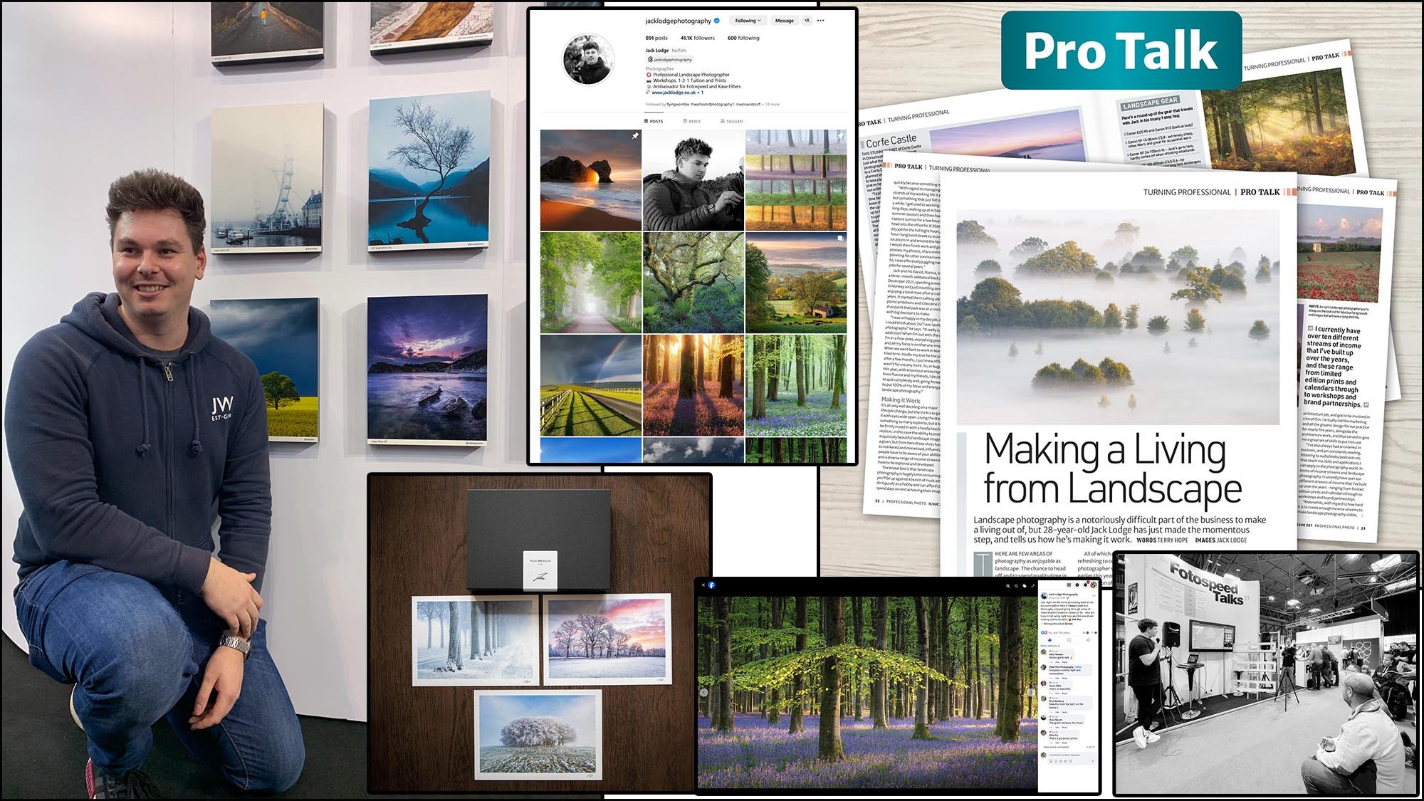 Jack Lodge photographer with photographic prints, magazine articles and social media posts