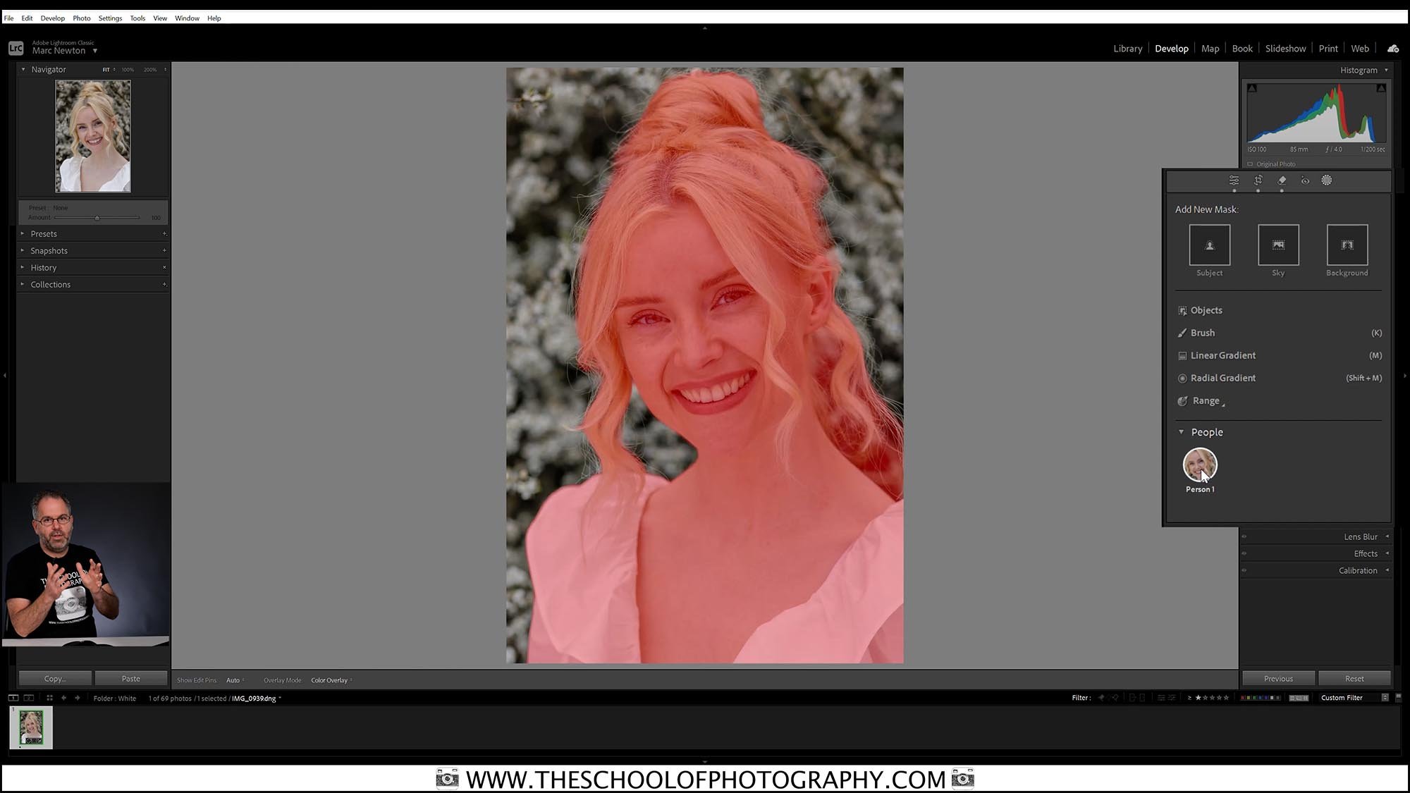 Screen shot of editing a portrait in Adobe Lightroom