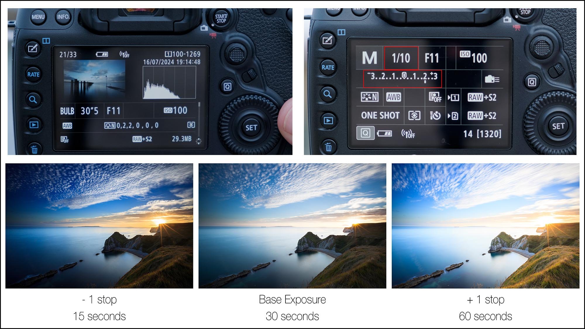 Back of camera showing the settings