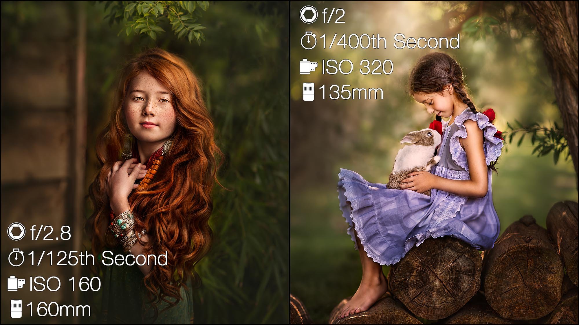 Two fine art children portraits with camera settings