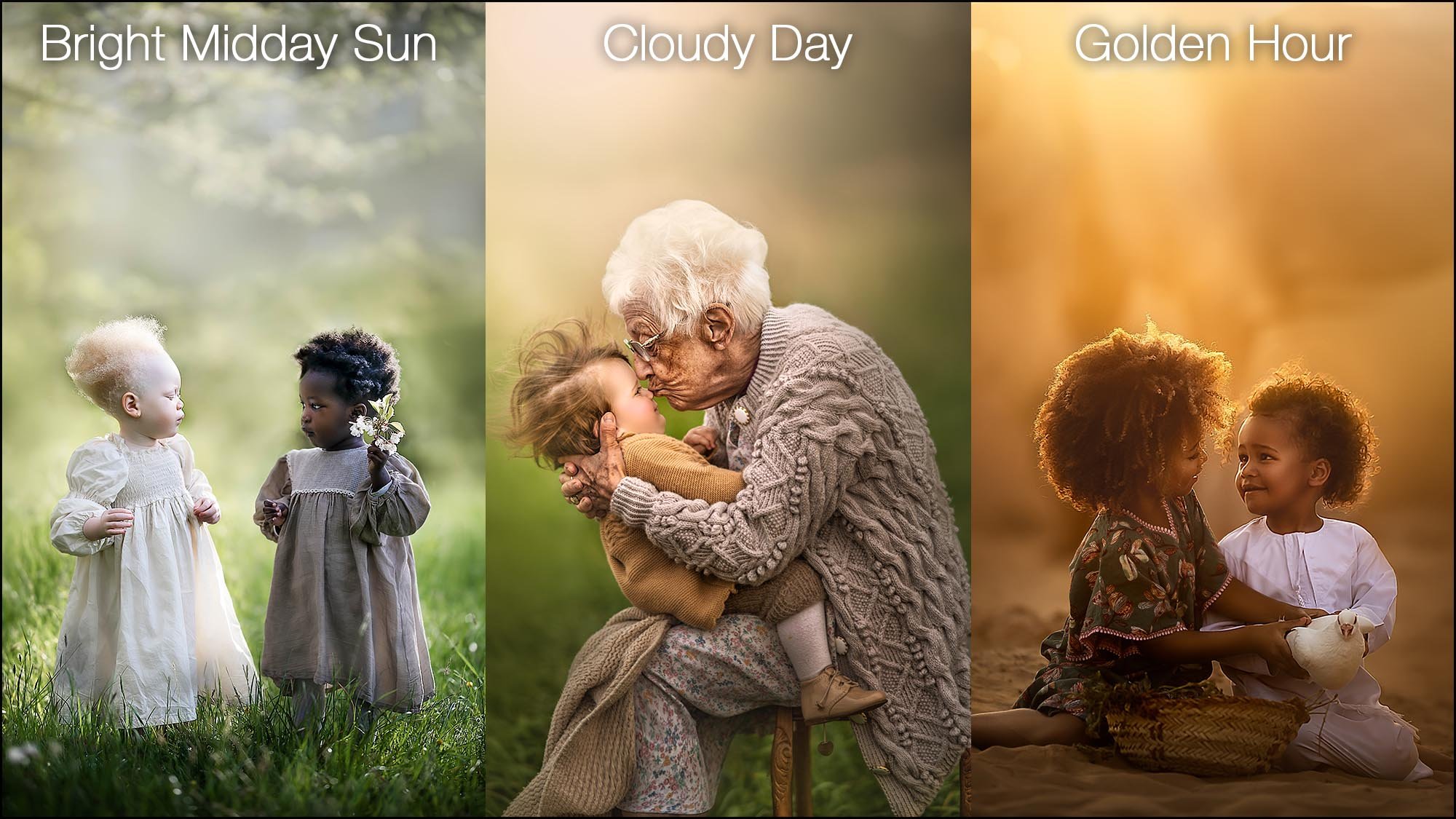 three children portraits in different lighting Lesson 3 - Camera settings 2000px