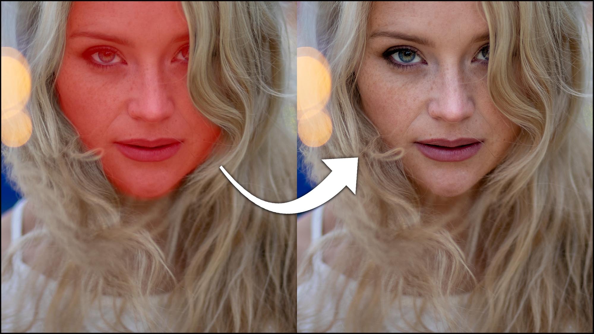 Womans face with Lightroom's red mask covering face