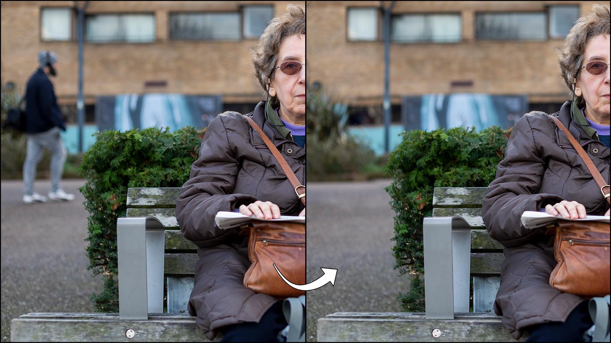 Man walkins in background being removed in Photoshop