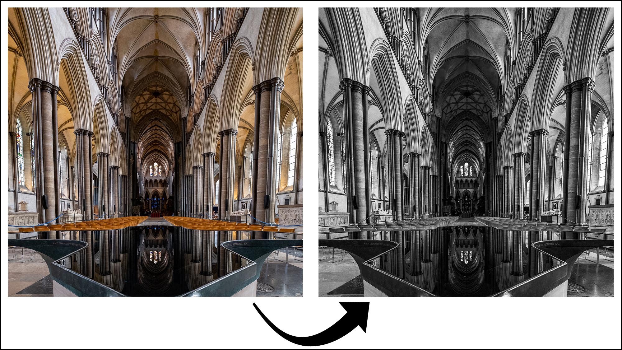 inside cathederal using a virtual copy in lightroom